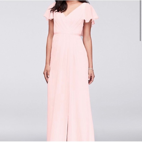 NWT David’s Bridal Flutter Sleeve Crinkle Chiffon Bridesmaid Dress - Picture 1 of 8